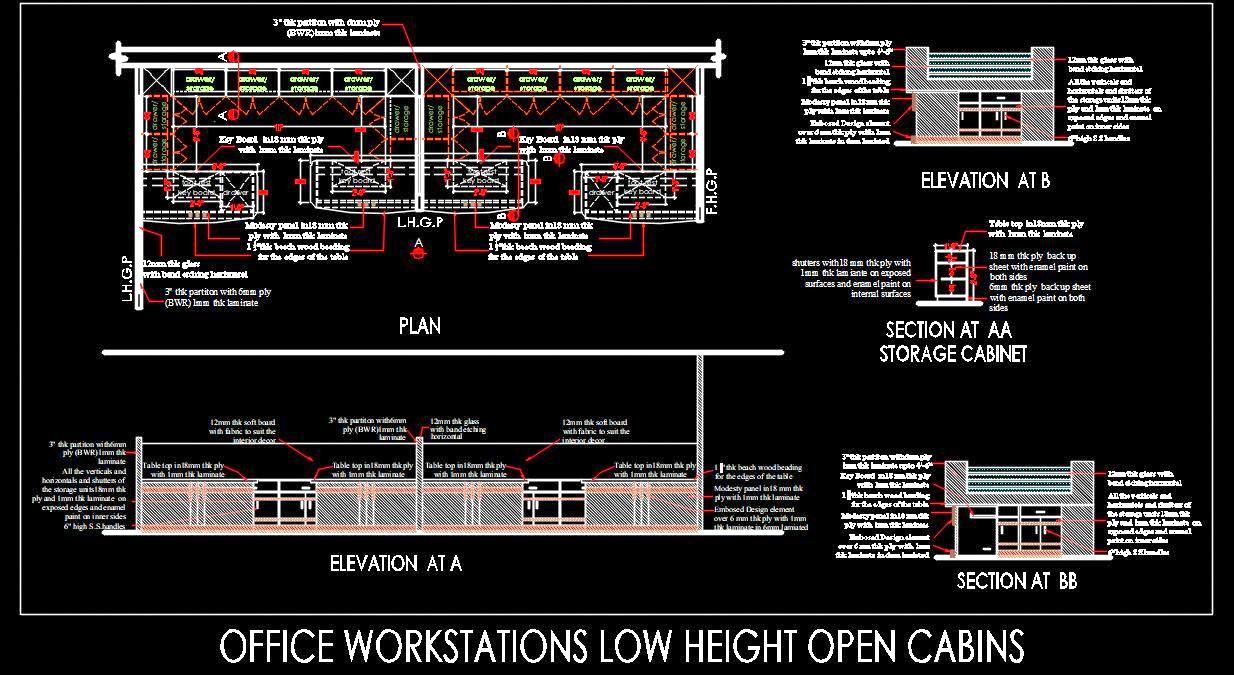 Office Workstation Design with Storage - CAD Drawing